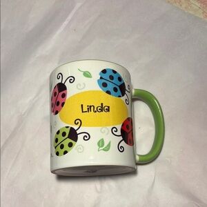 Personalized Linda  Colorful Ladybug Mug with Green Handle